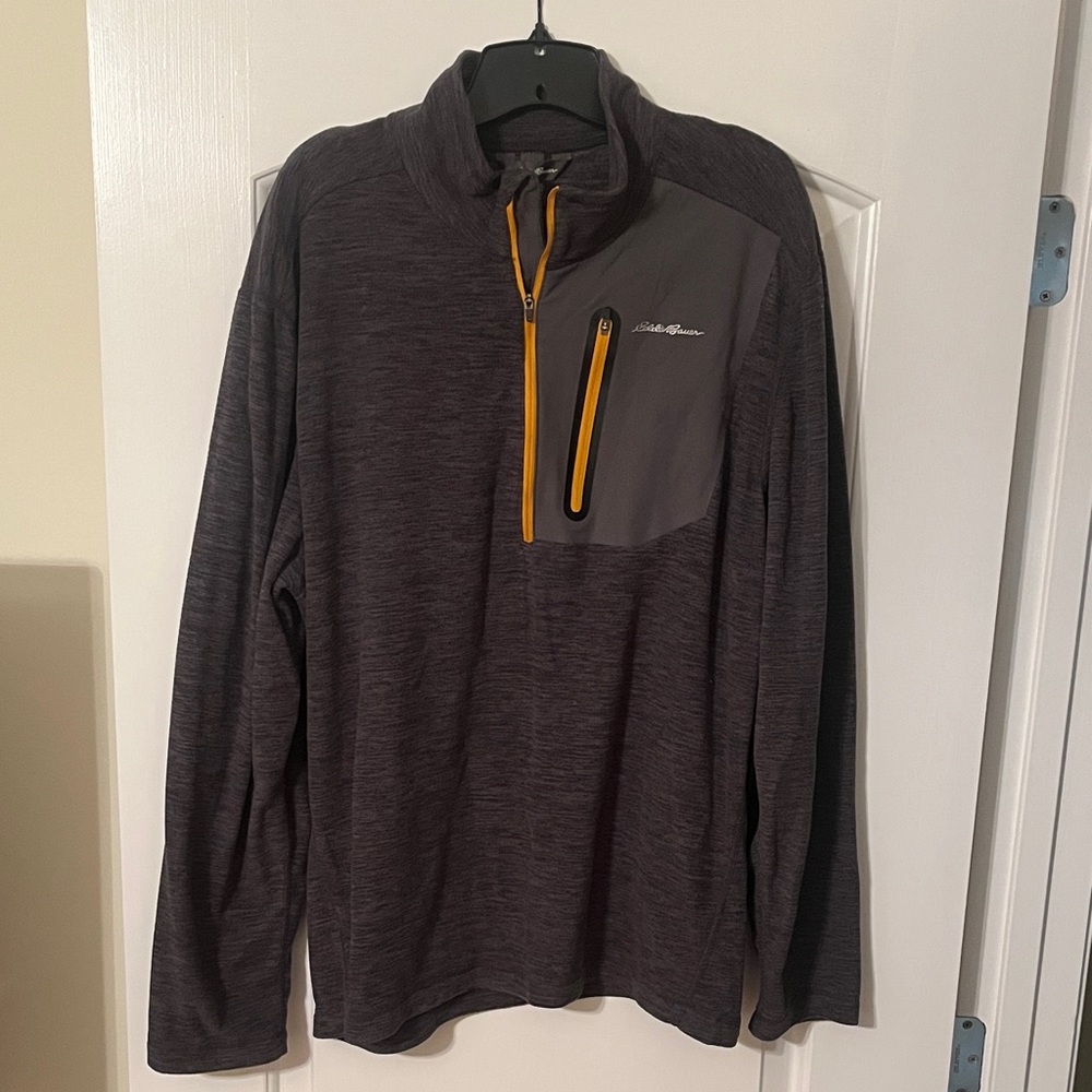 Eddie Bauer Men's Charcoal and Mustard Quarter-Zip Jacket